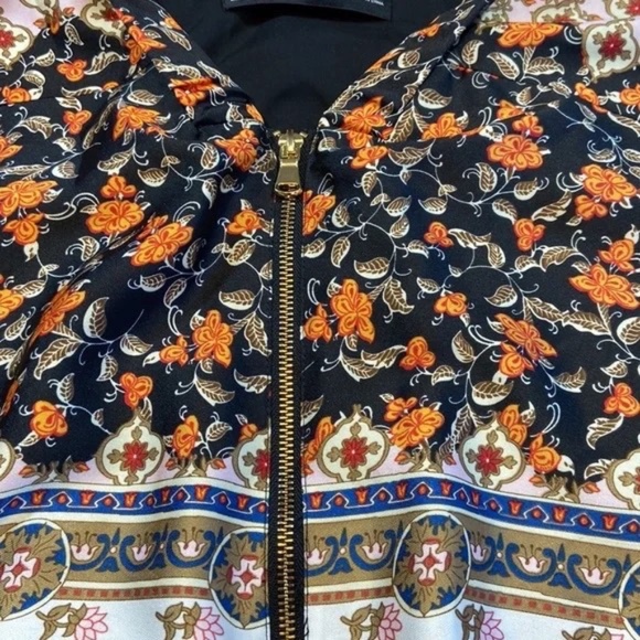 Zara Satin Floral Baroque Print Bomber Zip Front Jacket (sz L) - Picture 5 of 11